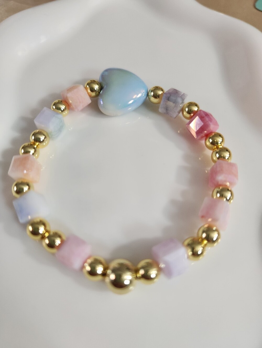 Cotton Candy Heart Beaded Bracelet